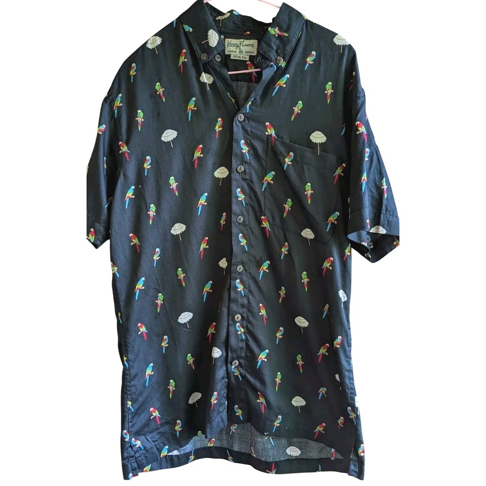 Kenny Flowers Shirt Mens M Slim Limited Edition Parrot Hawaiian Button Resort